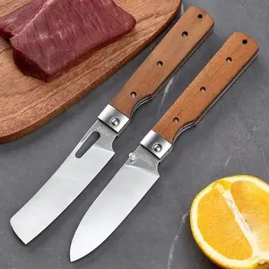 Professional Kitchen Folding Knife Set, BPA-Free Stainless Steel Blades, Durable Wooden Handles, Easy Carry Pocket Knives for Camping & Home Use, Steak Knives Set, Fruit Knives