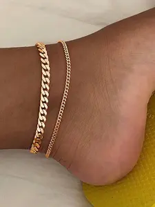 Men's Fashion Vintage Double Layer Chain Anklet Set, Simple Design for Daily Wear, Perfect Gift for Him