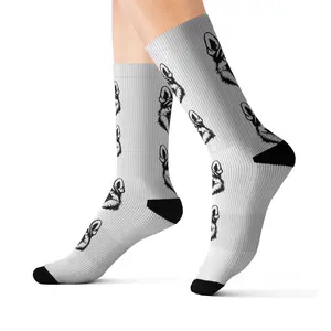 Black and White German Shepherds Head Pattern Socks | Dog Face Crew Socks