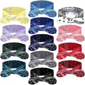 13 count Bandana Headband for Women Paisley Hair Bandanas Boho Bow Headbands Elastic Knot  Ear  Wrap Cute Hair Accessories for Women 7.87x2.75 Inch(Chic Color)