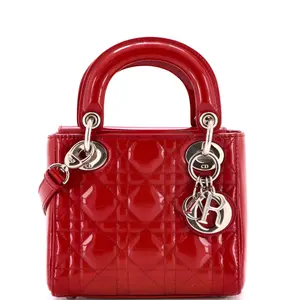 Pre-owned Dior Leather Top Handle Bags Christian Lady Bag Cannage Quilt Patent Mini by Rebag