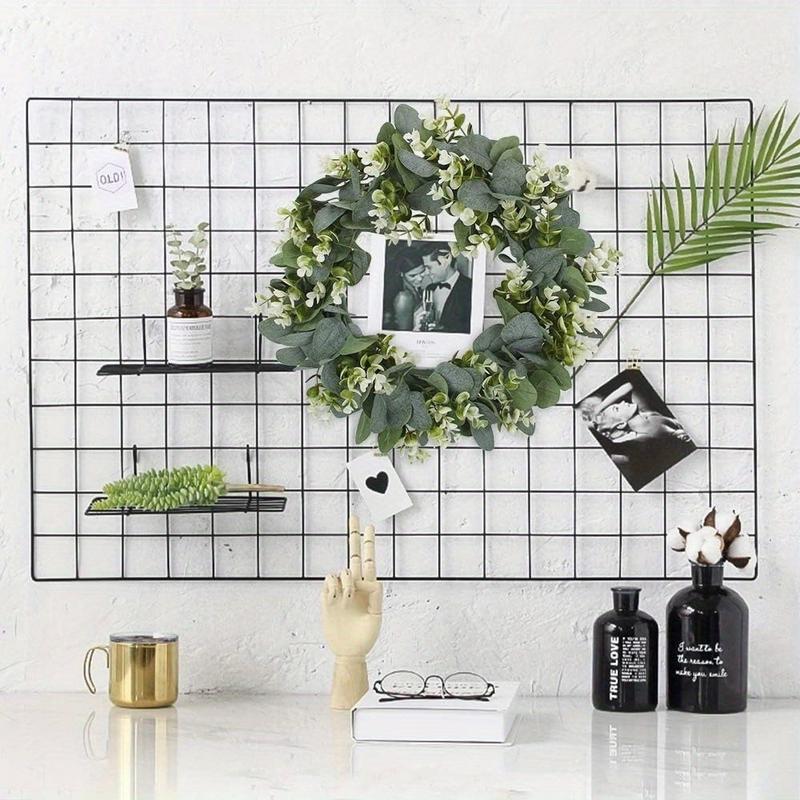 15'' Artificial Eucalyptus Wreath with Flowers Faux Green Leaves Eucalyptus Wreath for Front Door Wall Festival Celebration Window Party Decor Ornaments