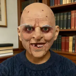 Realistic Latex Full Head Mask, Funny Bald Old Man Grandpa Headgear, Eyebrows, Adult Halloween Cosplay, Masquerade Party Costume