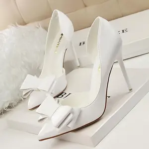 Women's Shoes Korean Style Fashionable Sweet Bowknot High Heels Stiletto Heel Shallow Mouth Pointed Toe Side Hollow out Pumps