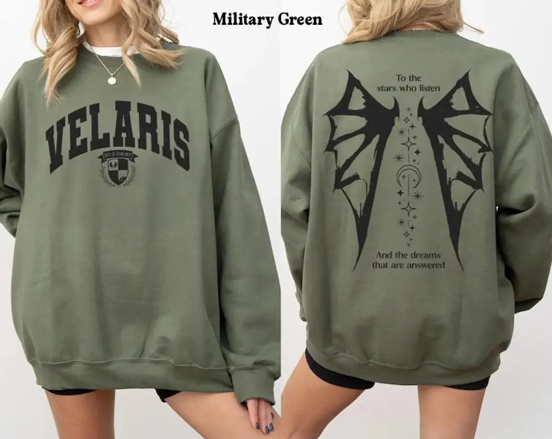 Women's ACOTAR Velaris Court of Dreams Comfy Fit Casual Crewneck Sweater - Night Court Rhysand Feyre Themed Tops, BookTok Fantasy Romance Reader Gift Clothes, Fabric, Shirts, Style, Tee, Cotton, Round Neck