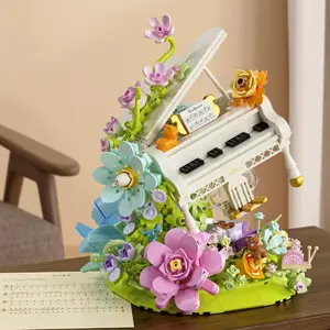 3-Piece Musical Instrument Building Blocks Set, Piano & Violin Models, Creative Decorative Display Pieces, Unisex Hobby Collection