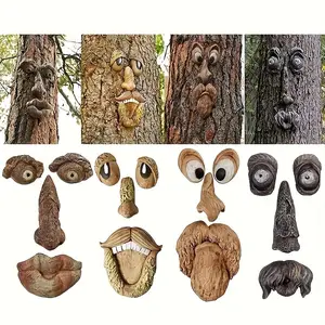 Outdoor Tree Face Statues Old Man Tree Hugger Bark Ghost Face Decoration Funny Yard Art Tree Decor Outdoor Garden Creative Props
