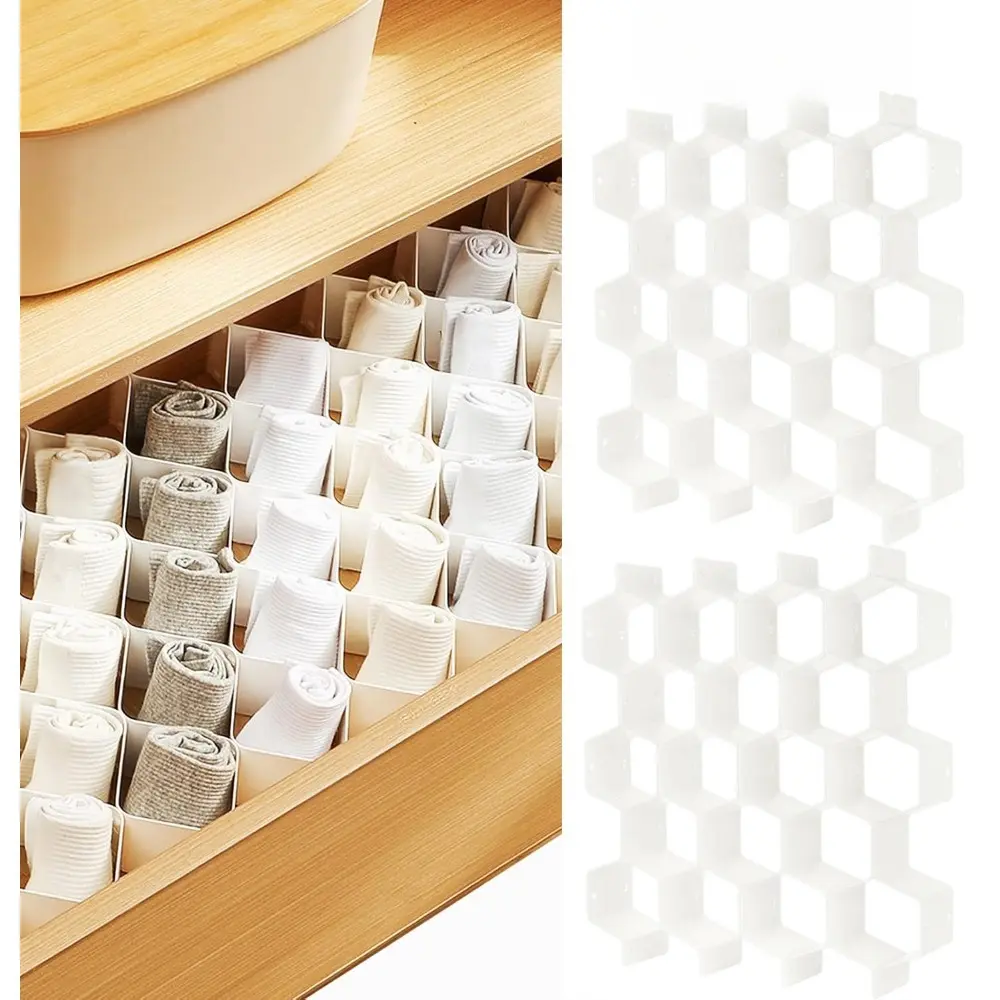 Women's 2pcs(white) Smooth Plastic Adjustable Foldable Drawer Dividers - Honeycomb, Card Slot Design Dresser Organizer for Underwear Sorts, Dorm Room Home Improvement Accessory (2-Piece Set)