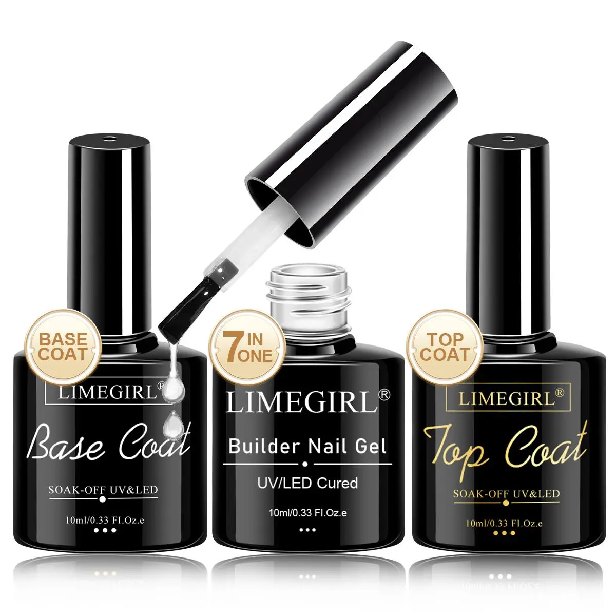 7 in 1 Builder Nail Gel Kit, 3 Counts/set Semi-permanent Multi-function Gel Manicure with Top Coat & Base Coat, Nail Enhancement Kit for Women & Girls, Gel Nails Kit