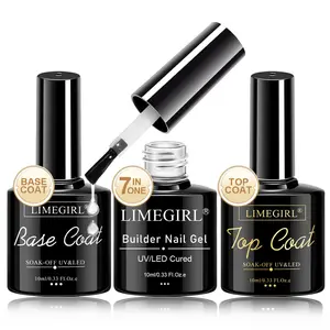 7 in 1 Builder Nail Gel Kit, 3 Counts/set Semi-permanent Multi-function Gel Manicure with Top Coat & Base Coat, Nail Enhancement Kit for Women & Girls