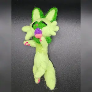 Feltcute Handcrafts Sprigatito Pokemon Cat Figurine - Big Stretchy Needle-Felted Handmade Gift for Pokemon Fans