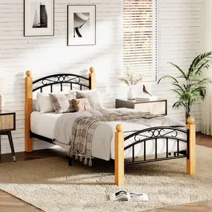 Garvee Metal Bed Frame,Bed Frame with Headboard and Footboard, Structurally Stable, Heavy Duty Steel Slat Supported, Under Bed Storage, No Box Spring Needed, Black (Twin)