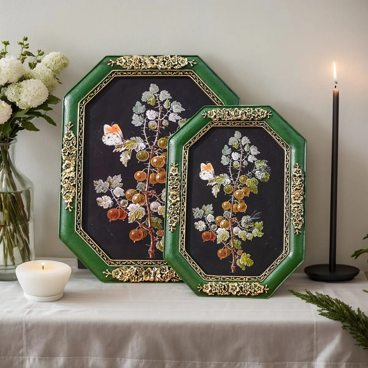 European Vintage Octagonal Pattern Classical Photo Frame, Resin Material, Sturdy Frame Design, Home Decor, Bedroom, Study Room, Entryway Decoration, Durable Frame, Vintage Picture Frames