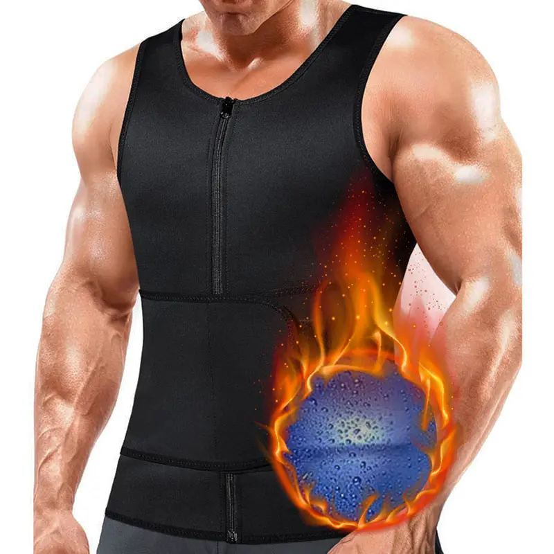 cattibor Men's Slim-Fitting Sauna Vest with Zipper, Breathable and Shaping Nylon Blend Fitness Activewear for Gym Training