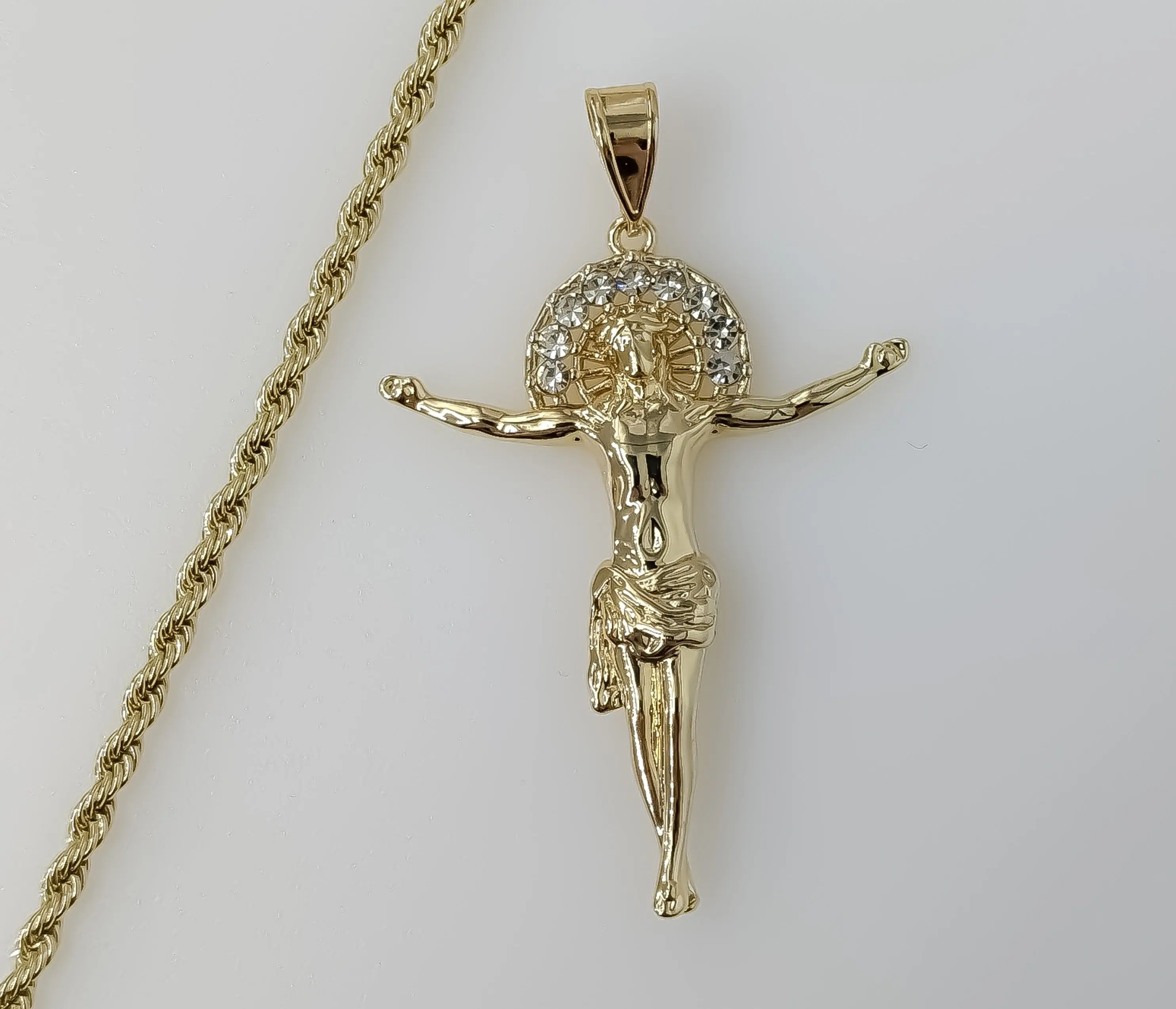 Plated Cross 3mm Rope/Braided Chain Necklace