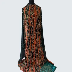 Gold Abstract Velvet Luxury 3pcs unstiched Driya Dirac for Eid Celebration and Gathering with Bold Gold Embroidery and Matching Scarf