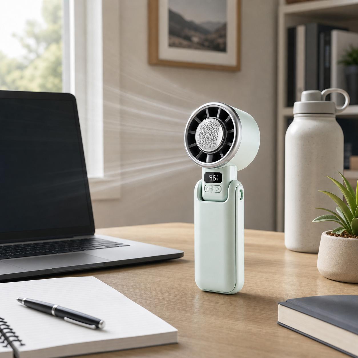 Portable Handheld Turbo Fan with Ice Cooling Plate, Rechargeable Mini Personal Fan with Digital Battery Display, Powerful Adjustable Airflow, Compact Pocket Fan for Travel, Outdoor, Commute, Office, Beach & Summer Essentials