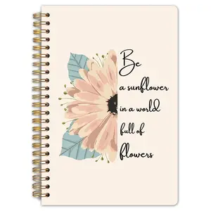 1. This "Sunflower" notebook - a spiral-bound horizontal lined diary with pink flowers, measuring 5.5 inches by 8.3 inches, is compact and portable. It is suitable for office use, keeping logs, and is well-bound, making it an excellent gift item.