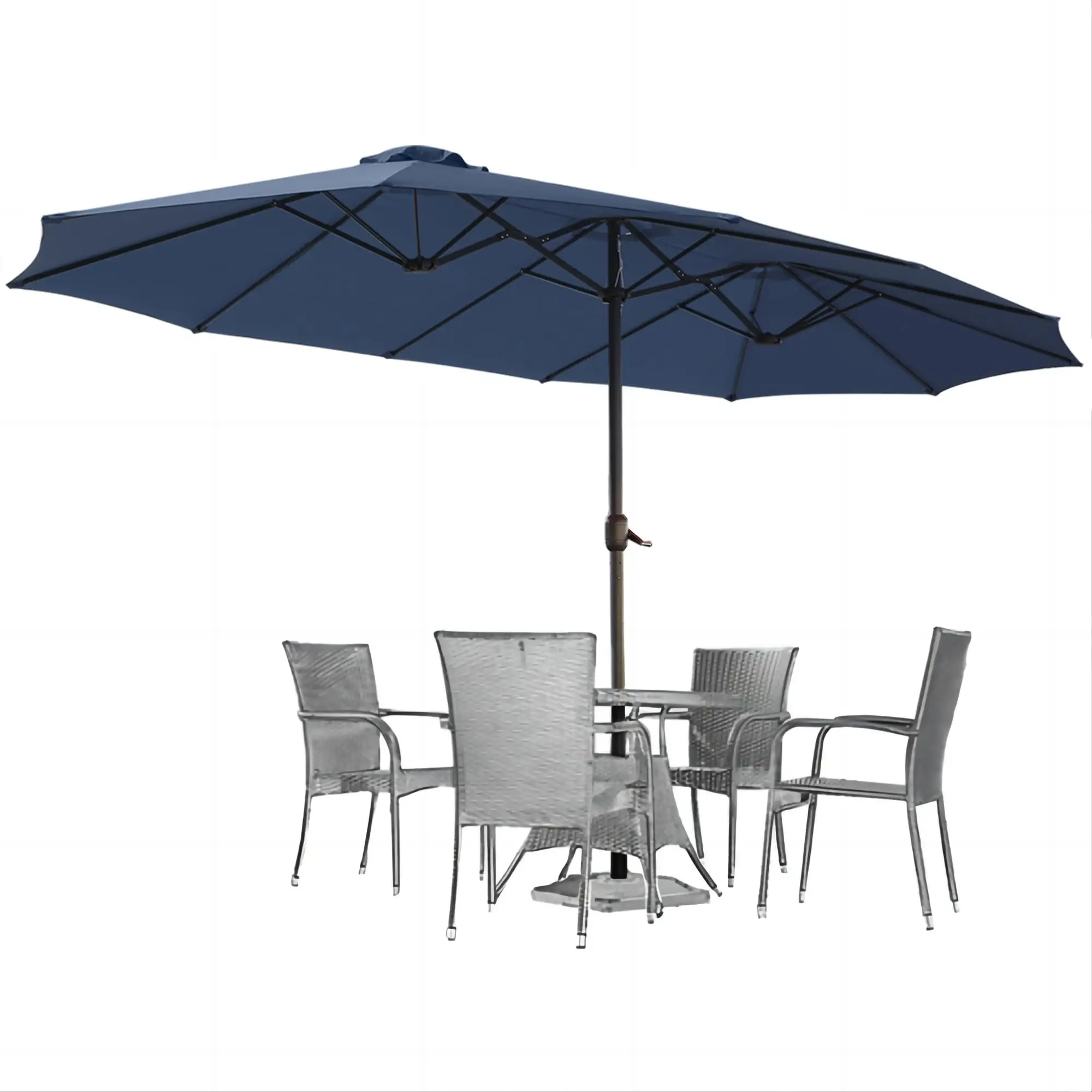 【No base】YODOLLA 15x9ft Double-Sided Patio Umbrella Outdoor Market Umbrella with Crank Air Vents for Patio(1.9" Pole, 5 Color) Base Not included Sunsh