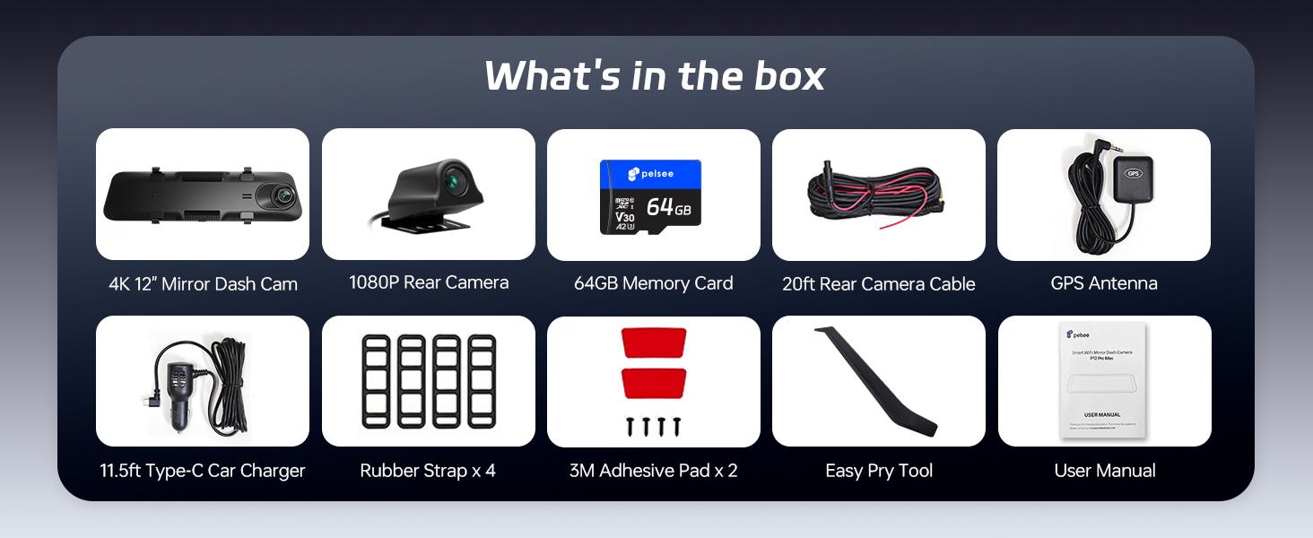 Pelsee P12 Pro 4K Mirror Dash Cam, 12'' Rear View Mirror Camera, Free 32GB Memory Card, Smart Driving Assistant w/ADAS and BSD,2160P Front and Rear Camera,Voice Control,Night Vision,Parking Monitoring detail 14
