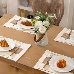 Bohemian Style Dining Mats Set of 4 with Tassels, Luxury Nordic Tablecloth, Square Shape Polyester Placemats for Home Decor, Tableware, Hand Wash Only