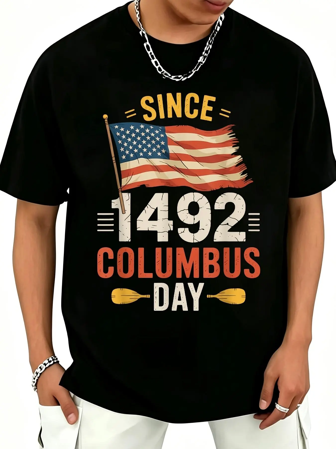 Columbus Day TShirt for Men Unisex 1492 Historical Crewneck Tee Suitable for History Buffs Soft Unisex Shirt with Columbus Print YearRound Wear for Birthdays Christmas GiftsRetro Casual Crew Neck Printed T-Shirt