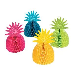 10" Bright Pineapple Honeycomb Tissue Paper Centerpieces - 4 Pc.