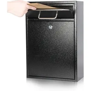 Steel Key Lock Mail Boxes Outdoor,Locking Wall Mount Mailbox,Security Lock Drop Box,Collection Boxes,16.2H x 11.22L x 4.72W Inches,Black X Large