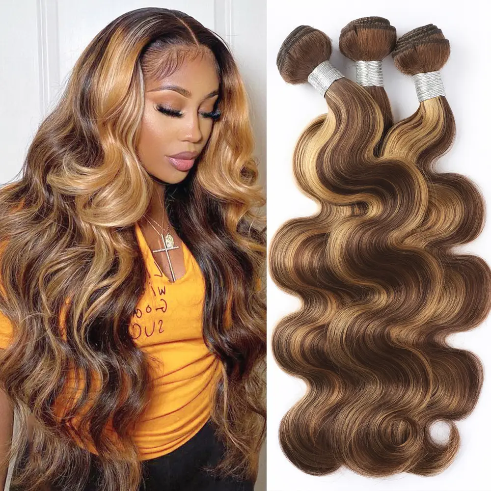 P4/27 Honey Blonde Highlight Hair Bundles Brazilian Body Wave Human Hair Weave 3 Bundles T1B/4/30 Body Wave Bundles