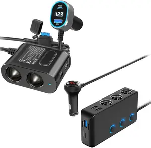 PD W Cigarette Lighter Splitter for Laptop: W USB C V Car Charger Socket Adapter,  Volt DC Plug Multi Way Auto Power Outlet with Dual Type C Port for MacBook/iPad/iPhone Samsung GPS Dash Cam