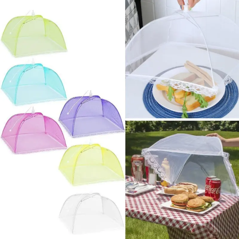 6 Pack Mesh Food Covers, 17inch Pop-Up Reusable Plant & Food Protection Nets, Colorful Collapsible Umbrella Screen Tents for Outdoor Picnic, Party, Garden, Keep Bugs & Flies Away