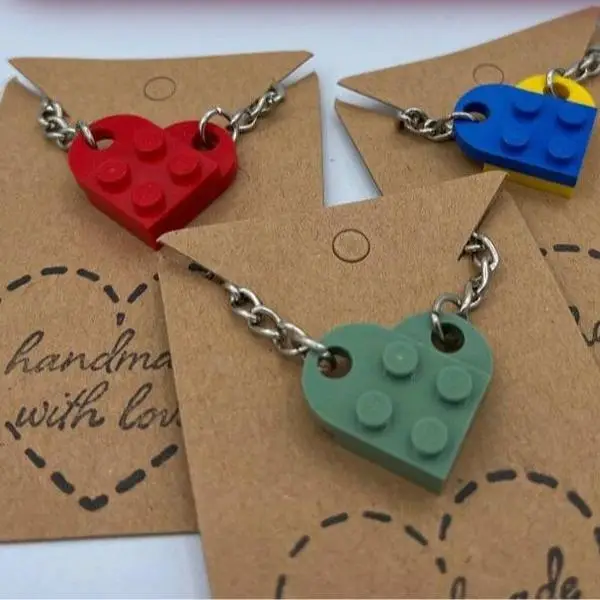 Brick Heart Keychain Set - Matching keychains, Gift Set for Couples, Best Friends - Very High Quality & DURABLE, Genuine, Building Blocks | Valentine'