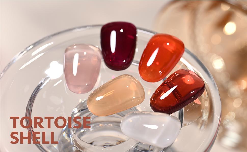 GAOY Tortoise shell Jelly Brown Gel Nail Polish of 6 Transparent Nude White Dark Red Colors Sheer Gel Polish Kit for Salon Gel Manicure and Nail Art DIY at Home