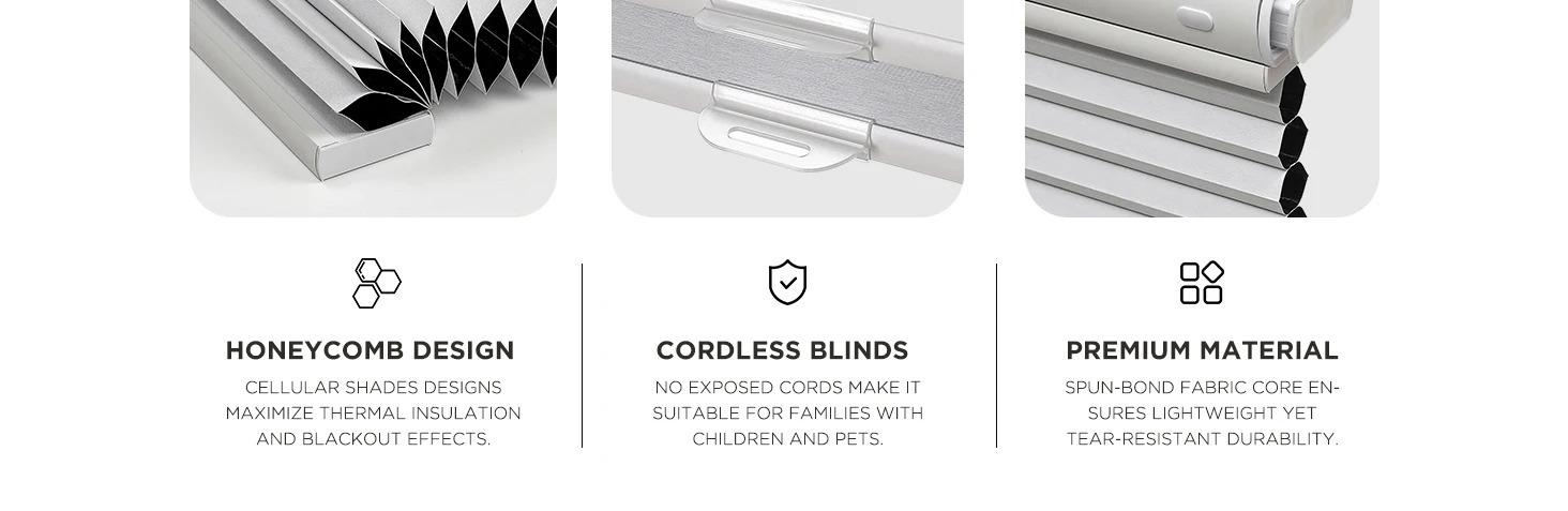 Top Bottom Cordless Window Blinds Blackout Honeycomb Cellular Shades for Indoor Windows No Drill No Tools Built-In Installation