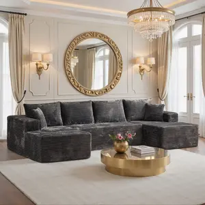 【3 Packages Shipping】HOOOWOOO 135 Inch Cloud Sectional Couches for Living Room, U Shaped Modular Sectional Sofa No Assembly, Plush Corduroy Large Floor Couch Set with Deep Seat(Gray)