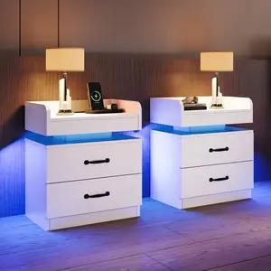 LED NightStand Set Of 2, Modern Night Stands With 2 Drawers, Bedside  And End Side  For Bedroom, Black/ White/ Grey tables Marble Dining coffee