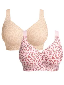 2 Pack Women Seamless Lift Bra Wireless Push Up No Underwire Full Coverage Plus Bras Comfort Supportive Sports