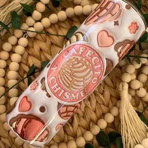 Mexican Puff 3D Effect Cafecito y Chisme Tumbler - Perfect for Your Drinks - Bottle, Drinkware