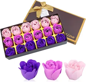 Rose Flower Soap Petals Gift Box 18 Pcs ,Valentines Gift – Scented Purple Bath Soap Roses with Essential Oils for Women, Mom, Birthday & Valentine’s Gifts