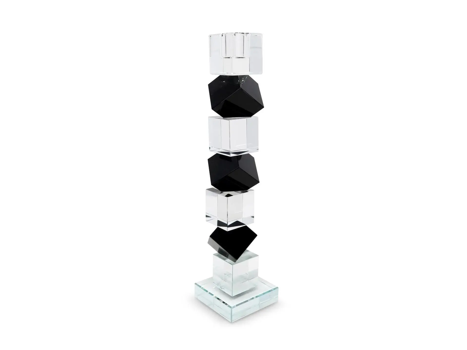 212 MAIN Modern Glossy Geometric Stack Taper Candle Stand - 12 in. Black Crystal Glass Decorative Candleholder, 2.75 in. Depth, Dining Room Indoor Table Decor, Wedding Gifting Home Supplies Candlestick Holder
