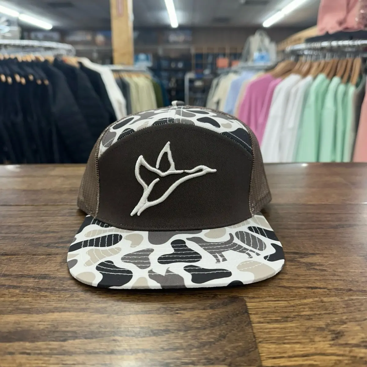 3D Embroidered Front Lines 7 Panel Logo Hat - Helmand Camo / Brown