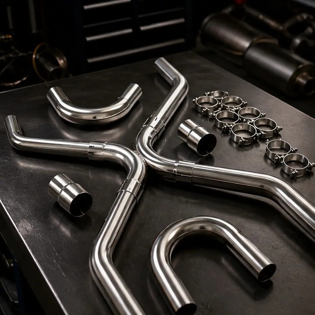 Universal Exhaust Pipe Kit 2.5 Inch OD T304 Stainless Steel Mandrel Bent X-Pipe Collector Reducers for LS Engine Swap Camaro Chevelle Silverado Nova C10 LS1 LS2 LS3 LS6 LS7 4.8L 5.3L 5.7L 6.0L 6.2L, Steel Gray Color Options, Color: Steel Gray