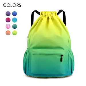 Rainbow Color Drawstring Backpack Foldable Sports Gym Bag for Basketball Student Travel Multifunctional Athletic Bag with Free Gift