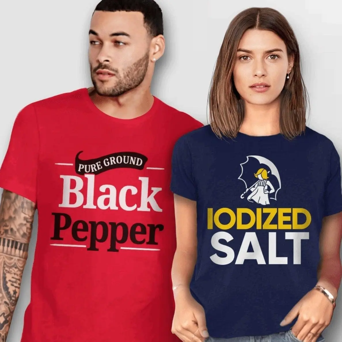 Funny Salt and Pepper Costume Shirts for Couples for Halloween, Matching T-Shirts for Family, Funny Graphic Tees, Cute T Shirt Set, Costume Party Idea for Couples, Best Friends Photo Shoot Shirts Cotton Womenswear Clothes Lightweight Soft