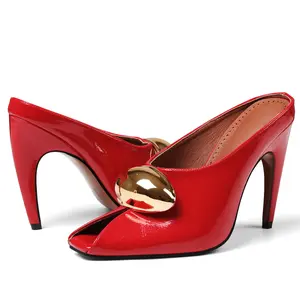 Stiletto Heels for Women Peep Toe Heeled Mules Sandals Red Patent Leather Walking Shoes Stylish Design Comfortable All-Day Wear Ideal for Summer Outings