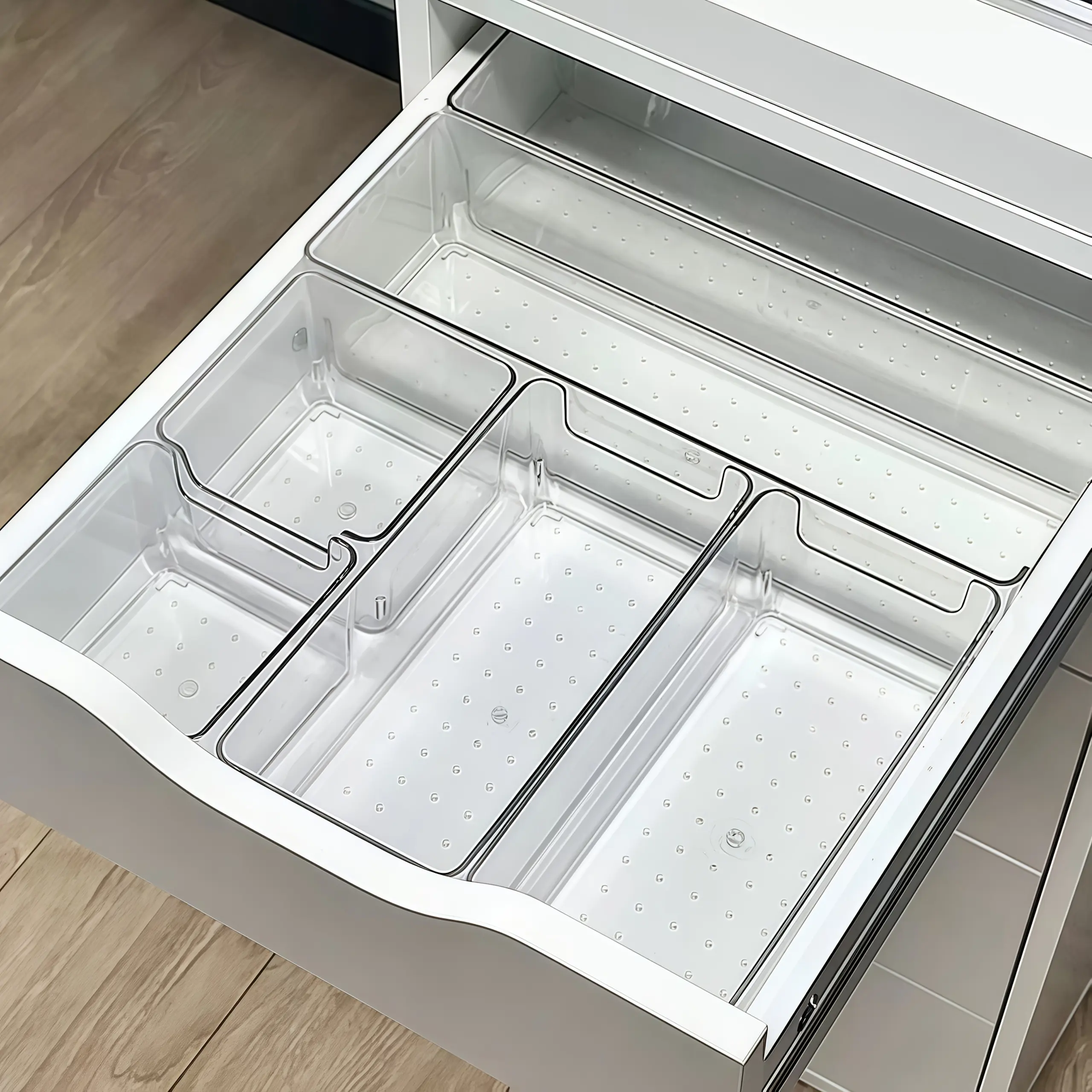 Stackable Plastic Rectangle Transparent Storage Box Set (7/10/12pcs) - Desk Organizer for Office, Home, Kitchen, No Assembly, Freely Combinable, Lightweight, Smooth Drawer Divider