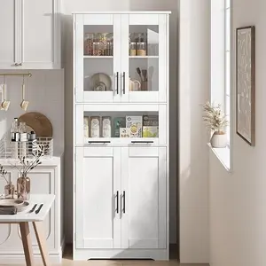 【Christmas Gift】170cm Bathroom Cabinet - Tall Bathroom Cabinet with Doors and Adjustable Shelf, Slim White Bathroom Cabinet with 5 Compartments for Bathroom, Living Room, Kitchen (60 * 30 * 170CM)