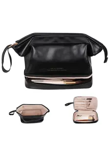 PU Material Double-Layer Cloud Makeup Bag, Portable Travel Cosmetic Organizer, Makeup Organizer Pouch, Large Capacity Unisex Design for Daily Use & Gifts