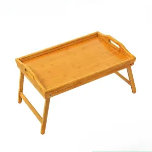Bamboo Bed Tray Table with Foldable Legs - Breakfast Trays with Handles, Ideal for Eating, Working, Or Snacking - Durable And Stylish, Available In White, Black, Beige, And Brown, 1/2pcs Bamboo Tray, for Gift