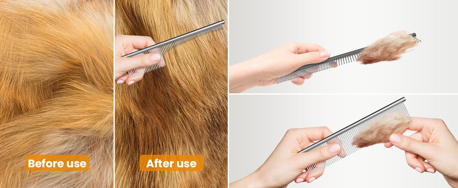2-in-1 Stainless Steel Pet Comb Set for Dogs & Cats - 3 Pack Grooming Combs in Large Medium Small Sizes for Long Short Curly Hair Detangling Matted or Knotted Undercoat  brush  comb Multifunctional Flea